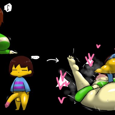 undertale, undertale (series), chara, chara (undertale), charisk, female chara, frisk, frisk (undertale), male frisk, enigi09, 1boy, 1girl, aged up, ass, before and after