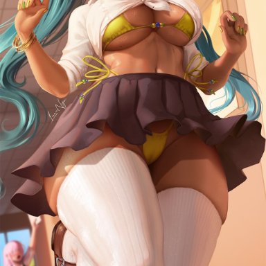 vocaloid, brazilian miku, hatsune miku, luminyu, 1girls, blue eyes, blue hair, brazil, brazilian, brazilian female, cleavage, large breasts, long hair, school uniform, schoolgirl