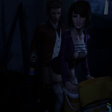 life is strange, max caulfield, nathan prescott, savagecabbage, 1boy, 1girls, blue eyes, breasts, breasts out, brown hair, female, groping ass, hidden, hidden sex, looking back