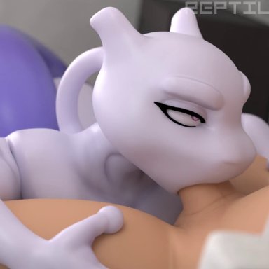 game freak, nintendo, pokemon, generation 1 pokemon, labcat (reptilligator), legendary pokemon, mewtwo, pokemon (species), reptilligator, ambiguous gender, anthro, anthro penetrated, big penis, deep throat, duo