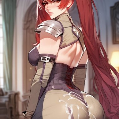 fire emblem, fire emblem awakening, nintendo, severa (fire emblem), floox, 1girl, after buttjob, angry, ass, ass focus, bedroom, big penis, blush, cum, cum on ass