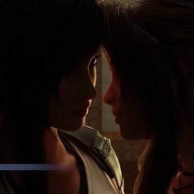 final fantasy, final fantasy vii, final fantasy vii remake, aerith gainsborough, tifa lockhart, teehee7990, 2girls, big breasts, breast grope, cunnilingus, grinding, kissing, nipples, oral, oral sex