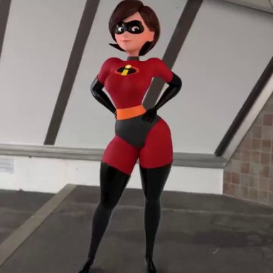 disney, fortnite, pixar, the incredibles, elastigirl, helen parr, shocking (artist), 1girls, ass expansion, ass shake, blowing thumb, breast expansion, female only, gigantic ass, huge ass