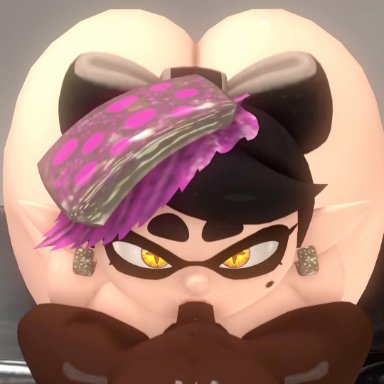 splatoon, callie (splatoon), inkling girl, leviantan581re, big breasts, bouncing breasts, cowgirl position, dark-skinned male, deep throat, deepthroat, face fucking, fellatio, female, huge ass, larger female