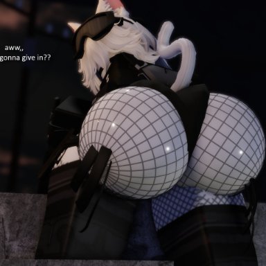 roblox, robloxian, mermio, 1girls, ass, ass focus, big ass, bottom heavy, cat ears, cat tail, clothed, clothing, combat gear, fishnets, goggles