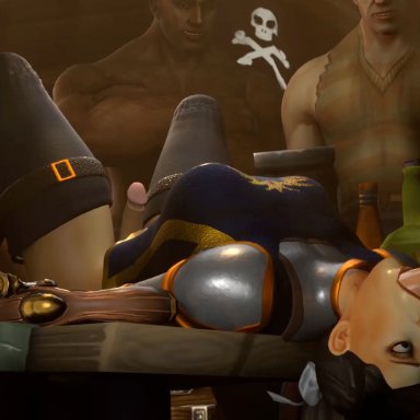 blizzard entertainment, world of warcraft, ashtinn reed, original character, munt works, santalol, 1futa, 4boys, armor, balls deep, barrel, being watched, blowjob, cum in mouth, cum inside