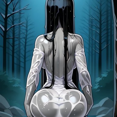 the ring, sadako yamamura, yamamura sadako, will of ai, big ass, black hair, booty, ghost girl, grey skin, long hair, wet, wet body, wet clothes, wet clothing, wet dress