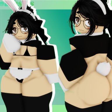 roblox, robloxian, southphoria, southsets, :3, 1boy, ass, black clothing, black hair, bra, bunny ears, bunny tail, femboy, glasses, huge ass