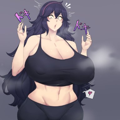 nintendo, pokemon, pokemon xy, hex maniac, metal owl, 1girls, ahoge, breasts, cleavage, hips, huge breasts, large thighs, long hair, messy hair, nude female