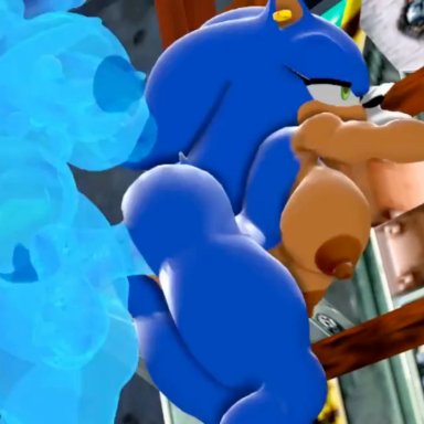 sonic (series), sonic the hedgehog (series), chaos (sonic), sonic the hedgehog, sonique the hedgehog, blackchaos64, 1futa, 1futa1girl, 1futanari, 1girls, against wall, anthro, ass, big drip, blue body