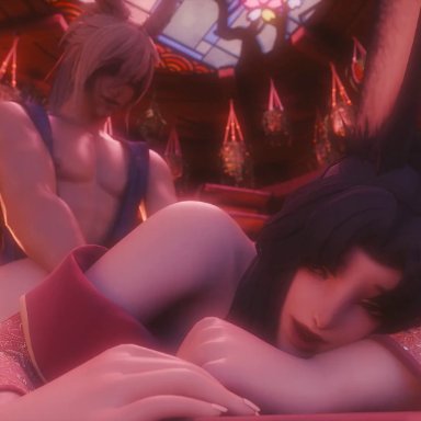 final fantasy, final fantasy xiv, square enix, viera, lewddmon, thegrteam, 1boy, 1boy1girl, 1girls, bent over, bent over counter, bent over table, black hair, bunny boy, bunny ears