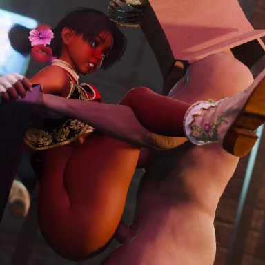 street fighter, street fighter 6, lily hawk, rougenine, ass, dark skin, dark-skinned female, light skin, light-skinned male, mask, partially clothed, rape, rough sex, size play, vaginal penetration