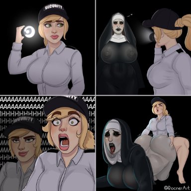 five nights at freddy's, vanessa (fnaf), rocner, 1female, 1futa, big breasts, doggy style, futa on female, futanari, monster, nun, security guard