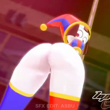 gooseworx, the amazing digital circus, pomni, iopuerto, ass, ass focus, ass jiggle, ass wiggle, bottomless, jester, jester hat, jester outfit, solo female, solo focus, stripper pole