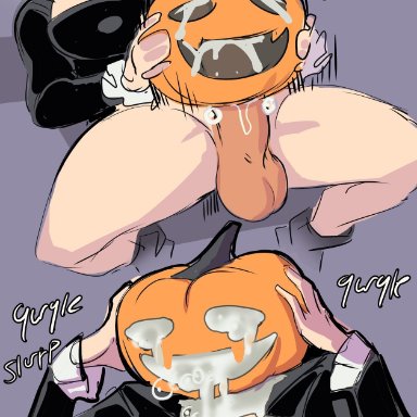 halloween, zestysauce, 1futa, big breasts, bodily fluids, breasts, dullahan, excessive cum, food, food fetish, food play, futa only, futanari, genital fluids, genitals