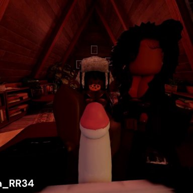 roblox, roblox studio, roblox avatar, robloxian, catsulithr34, 1boy, 2girls, areolae, ass, blowjob, breasts, dark skin, dark-skinned female, doggy style, feet on penis