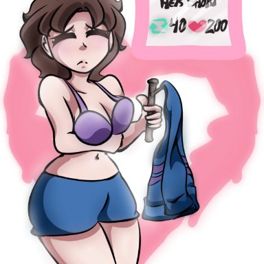 undertale, frisk, frisk (undertale), female frisk, topless, topless female, female, 1girls, short hair, brown hair, closed eyes, shy, strip game, sexy