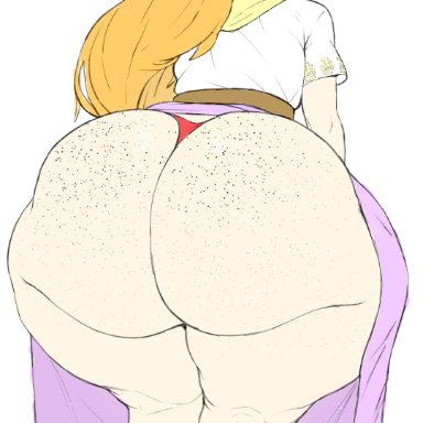 nintendo, ocarina of time, the legend of zelda, malon, ham saus, 1girls, alternate ass size, ass, ass bigger than head, back view, big ass, blush, bubble butt, dumptruck ass, freckles on ass