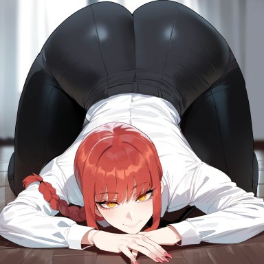 chainsaw man, makima (chainsaw man), creamy ai, ass, ass bigger than head, big ass, big butt, black pants, braid, bubble ass, bubble butt, curvy, dat ass, fat ass, huge ass