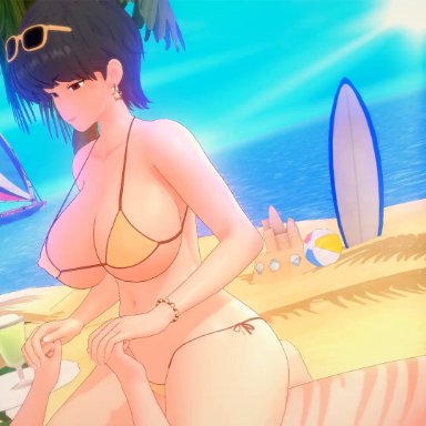 komi can't communicate, komi-san wa komyushou desu, komi shuuko, giddora, hentaudio, vixxenva, 1boy, 1girls, beach, big breasts, bikini, black hair, cheating wife, cowgirl position, faceless male