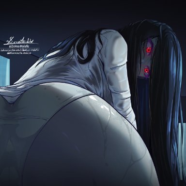 the ring, yamamura sadako, doktor malefic, big ass, black hair, facesitting, female, female focus, female only, femdom, ghost, ghost girl, long hair, looking at viewer, looking back