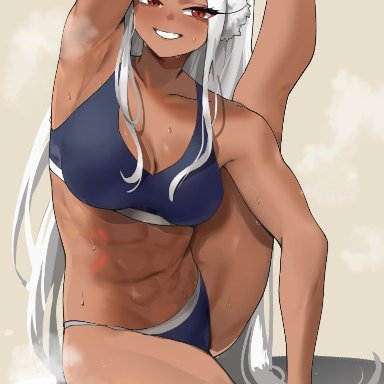 my hero academia, miruko, rumi usagiyama, yotahen, 1girls, dark skin, dark-skinned female, female, female focus, female only, looking at viewer, solo, solo female, solo focus, stretch