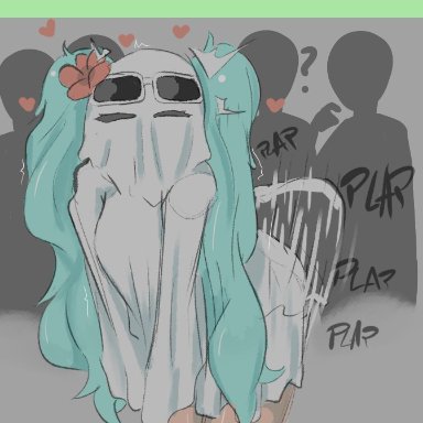 vocaloid, brazilian miku, hatsune miku, confusedsabron, flower in hair, ghost, ghost costume, implied sex, perching position, plap, public sex, stealth sex, rule 34 comment