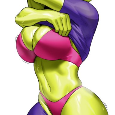 dragon ball, dragon ball super, dragon ball super broly, cheelai, sotcho, 1girls, big breasts, blush, bra, breasts, busty, caught, child bearing hips, cleavage, clothes lift