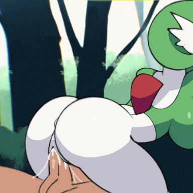 nintendo, pok&#233;mon, pokemon, gardevoir, generation 3 pokemon, pokemon (species), voider (artist), anus, ass, balls, barely visible anus, bodily fluids, body part in pussy, booty, breasts