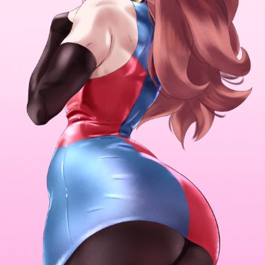 dragon ball, dragon ball fighterz, dragon ball super, android 21, android 21 (human), vomi (dragon ball), closer (artist), 1girls, ass, ass focus, big ass, blue eyes, booty, brown hair, clothed