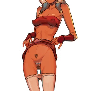 clone wars, star wars, ahsoka tano, disclaimer, 1girls, clothed, female, female only, hooker, orange body, orange skin, pantyhose down, pubic hair, skirt, skirt lift