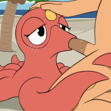 nintendo, pokemon, generation 2 pokemon, octillery, pokemon (species), ahatas, 1boy, 1girls, beach, blush, bodily fluids, duo, fellatio, female, female penetrated