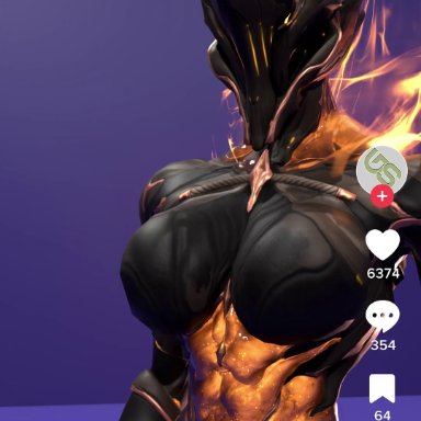 tiktok, warframe, ember (warframe), ember heirloom (warframe), grandmastersurgeon, ass focus, big ass, big breasts, fire, jiggle, jiggling ass, jiggling breasts, squat, squatting, warframe (species)