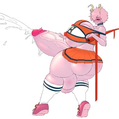 my hero academia, mina ashido, 5h4m3l355, 1futa, ass, balls, big ass, big balls, big breasts, big penis, biting lip, blush, bottomless, breasts, cheerleader