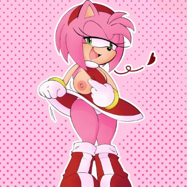 sonic (series), sonic the hedgehog (series), amy rose, slimray0, artwork (digital), big ass, big breasts, big nipples, big thighs, female, gloves, green eyes, panties, pink body, pink fur