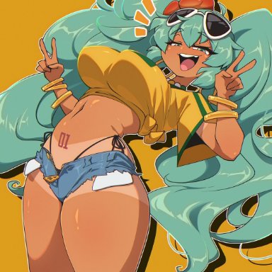 vocaloid, brazilian miku, hatsune miku, ryou sakai, ryousakai, aqua eyes, aqua hair, big ass, big breasts, bikini, brazilian, brazilian female, cyan hair, jean shorts, latina