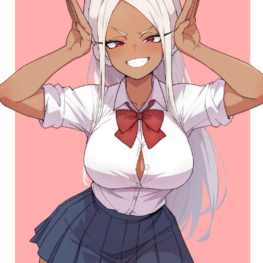 boku no hero academia, my hero academia, mirko, miruko, rumi usagiyama, kamidan, 1girls, breasts, dark skin, dark-skinned female, female, large breasts, miniskirt, skirt, solo