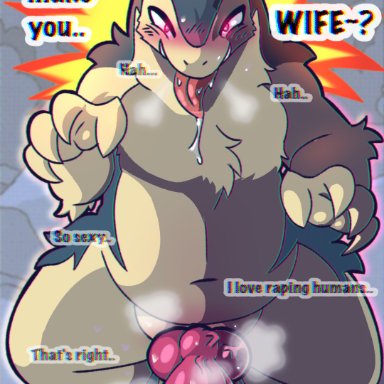 mythology, nintendo, pokemon, generation 2 pokemon, pokemon (species), typhlosion, bundefault, animal genitalia, animal penis, balls, big balls, big penis, blush, bodily fluids, canid