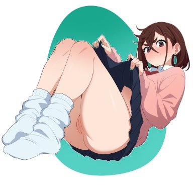 dandadan, ayase momo, maidcousin, 1girls, anus, ass, big ass, big thighs, breasts, brown eyes, brown hair, butt, choker, earrings, feet