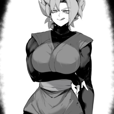 dragon ball, dragon ball sparking! zero, dragon ball super, female goku, female goku black, goku black, masoq095, 1girls, arm under breasts, big boobs, big breasts, black clothes, black clothing, boobs, breasts