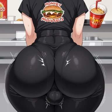 mcdonald's, ass focus, big ass, femboy, penis bulge, wide hips, ai generated