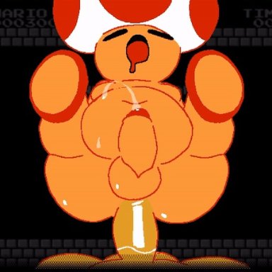 mario (series), toad (mario), 1up, belly, belly button, chubby, chubby belly, chubby male, cum, cum in ass, drool, drooling, eyes closed, fat ass, fat butt