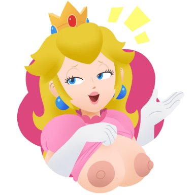 mario (series), mario party, nintendo, super mario party jamboree, princess peach, hexanne, 1girls, areolae, bangs, big breasts, blonde hair, blue eyes, breasts, breasts out, casual