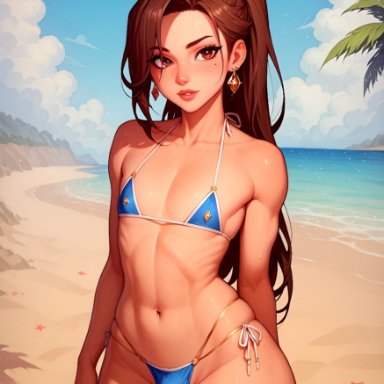 ilfb, beach, bikini, bikini top, bulge, femboy, long hair, looking at another, looking away, solo, solo femboy, solo focus, standing, trap, 2024