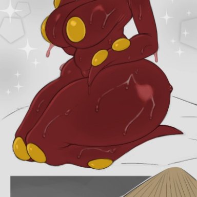 nintendo, pokemon, generation 2 pokemon, octillery, pokemon (species), gonzalo costa, saltyxodium, 1boy, 1girls, anthro, anthrofied, big breasts, biped, blush, bodily fluids