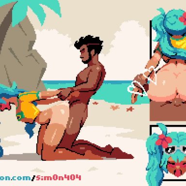 vocaloid, brazilian miku, hatsune miku, simon404, 1boy, 1girls, aqua hair, ass, big ass, big breasts, booty, bouncing breasts, brazilian female, brown hair, dark-skinned male