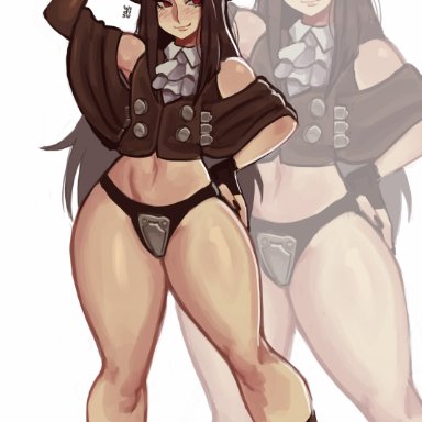 guilty gear, guilty gear strive, twitter, testament (guilty gear), widisu, 1other, ambiguous gender, androgynous, belly, belly button, black hair, black hat, black panties, black thong, dark hair