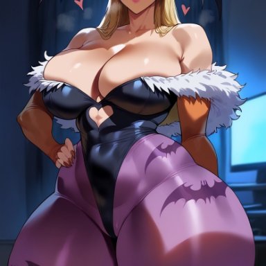 darkstalkers, jujutsu kaisen, morrigan aensland, morrigan aensland (cosplay), yuki tsukumo, rayasox, 1girls, big breasts, blonde hair, blue eyes, breasts, cosplay, female, female only, head wings