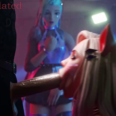 league of legends, ahri, seraphine (league of legends), chiyo1000nights, lateoutdated, opennsfwsp, 1boy, 2girls, blowjob, fellatio, female, light skin, light-skinned female, light-skinned male, male