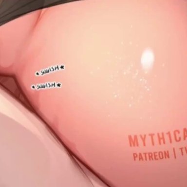 mythoshq, apollo (vtuber), myth1c, myth1carts, 1boy, 1girls, against surface, against wall, ass, big ass, breast press, breasts, cum, cum inside, eyewear on head